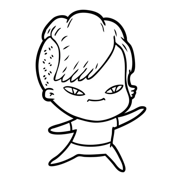 Gadis Kartun Lucu Dengan Potongan Rambut Hipster - Stok Vektor