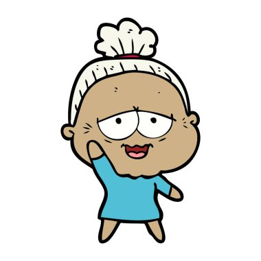 karikatür mutlu yaşlı kadın