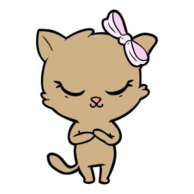 Sevimli çizgi kedi yay ile