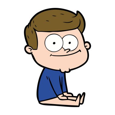 karikatür mutlu adam oturuyor