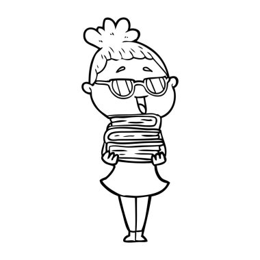 karikatür mutlu kadın gözlük takıyor