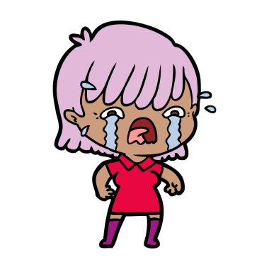 vektör çizim karikatür kız ağlıyor