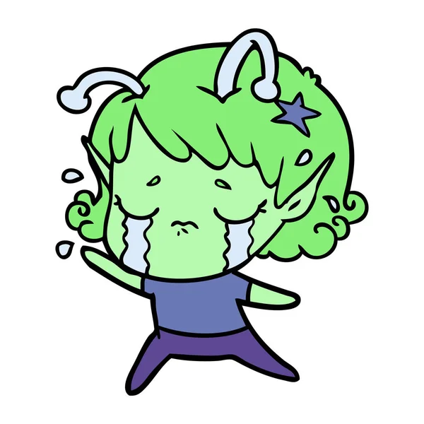 Cartoon Crying Alien Girl — Stock Vector