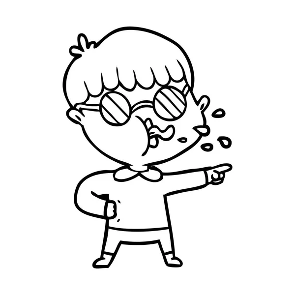 Chłopak Cartoon Noszenie Okularów Wskazując — Wektor stockowy