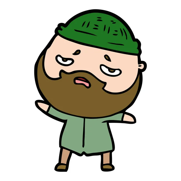 Cartoon Worried Man Beard — Stock Vector