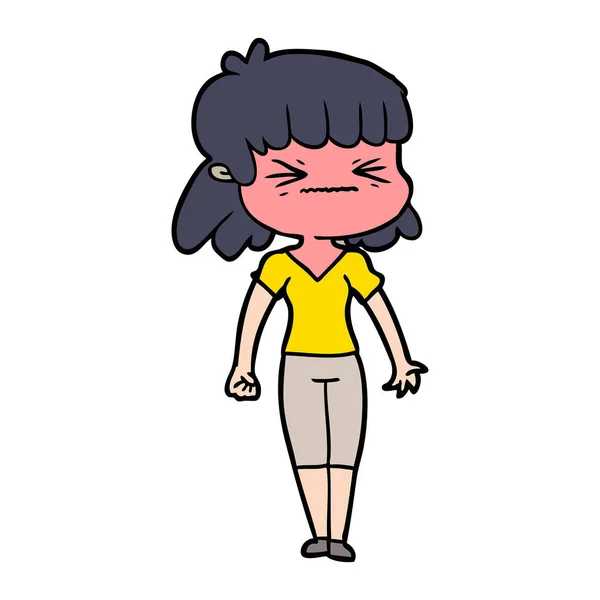 Vector Illustration Cartoon Angry Girl — Stock Vector