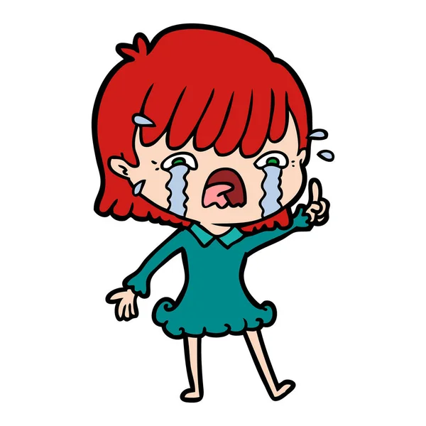 Vector Illustration Cartoon Girl Crying — Stock Vector