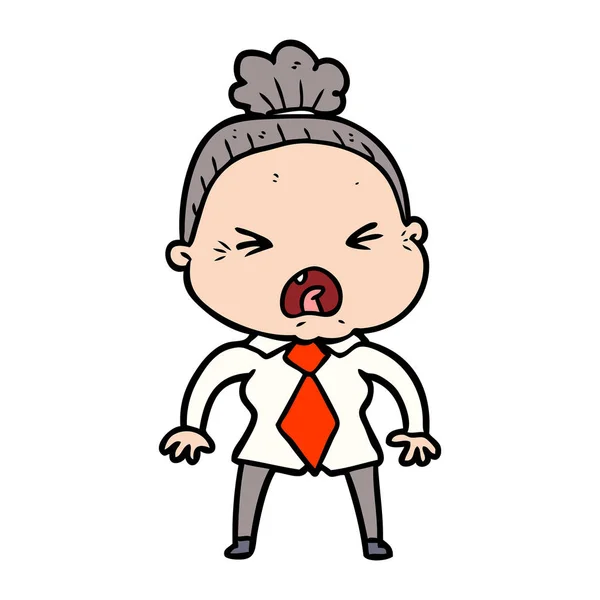 Cartoon Boos Oude Vrouw — Stockvector