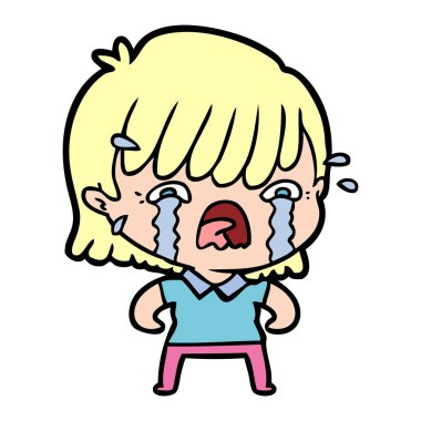 vektör çizim karikatür kız ağlıyor