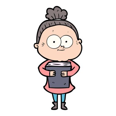 karikatür mutlu yaşlı kadın