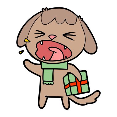 sevimli çizgi köpek Noel hediyesi ile