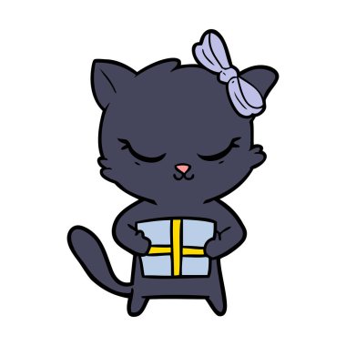 Sevimli çizgi kedi yay ile