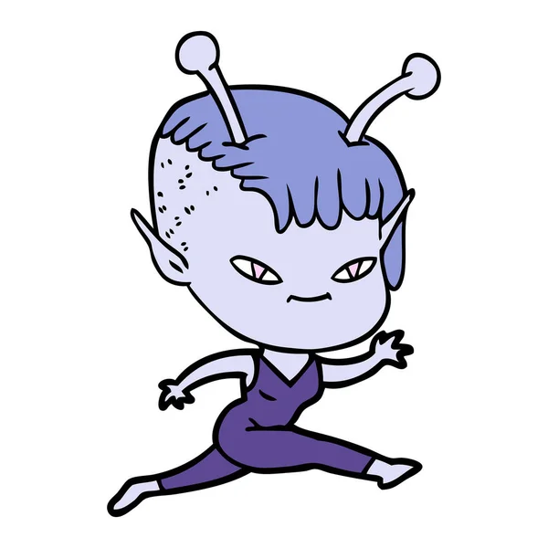 Vector Illustration Cartoon Alien Girl — Stock Vector