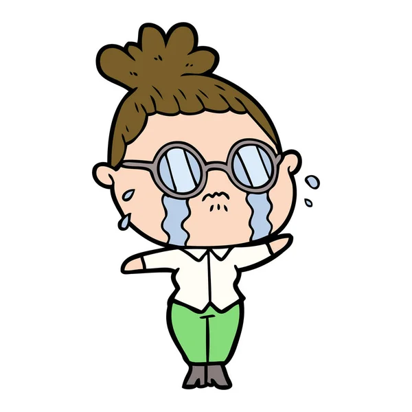 Desenho Animado Chorando Mulher Vestindo Óculos —  Vetores de Stock
