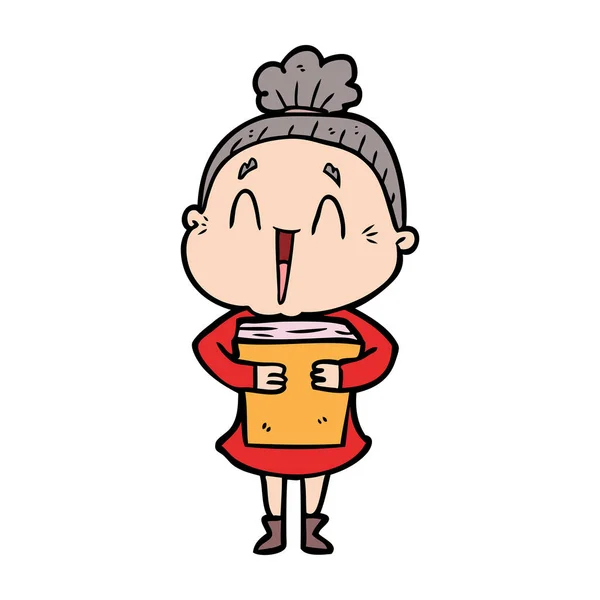 Tegneseriefigur Lykkelig Gammel Dame – stockvektor