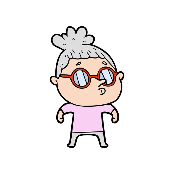 Mulher Dos Desenhos Animados Usando Óculos —  Vetores de Stock