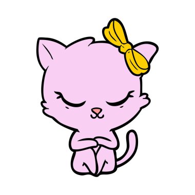 Sevimli çizgi kedi yay ile