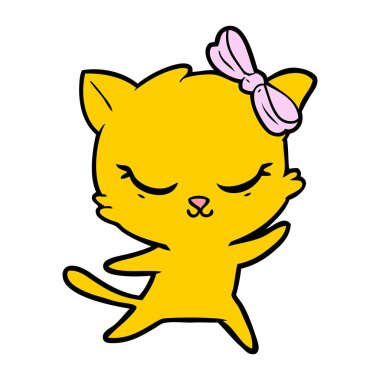 Sevimli çizgi kedi yay ile