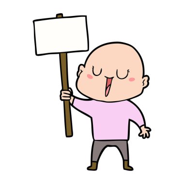 mutlu karikatür kel adam işareti ile