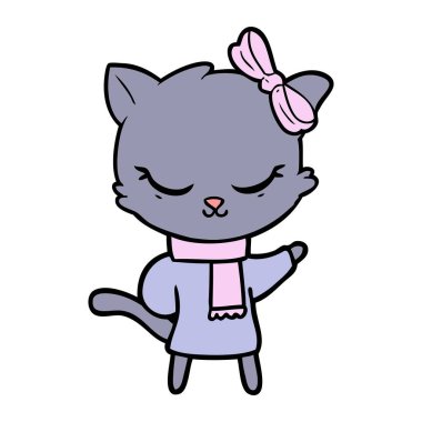 Sevimli çizgi kedi yay ile