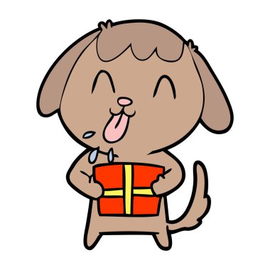 sevimli çizgi köpek Noel hediyesi ile