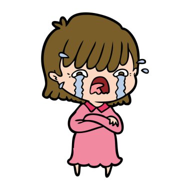 vektör çizim karikatür kız ağlıyor
