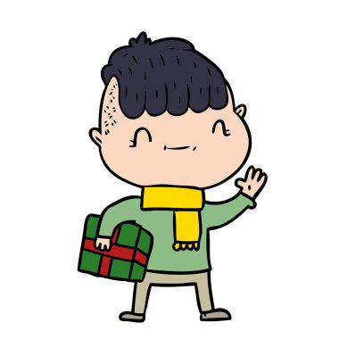 çizgi film dostu çocuk Noel hediyesi ile