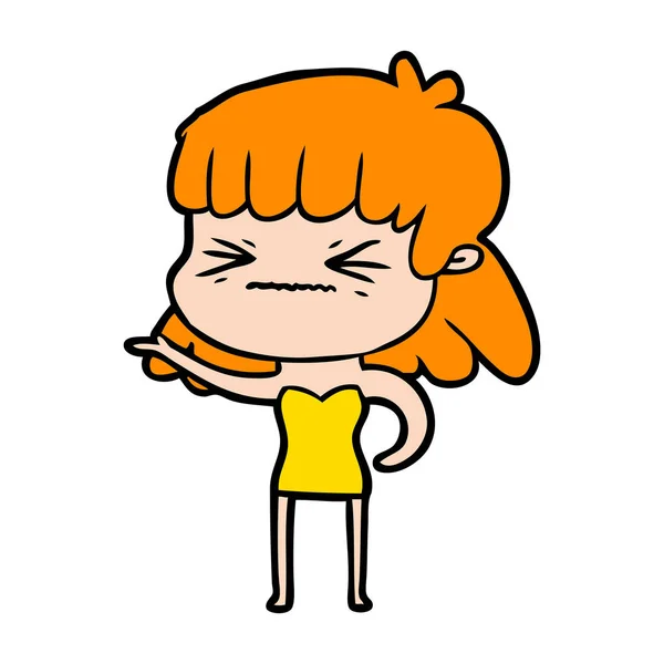 卡通愤怒女孩的矢量插图 — 图库矢量图片