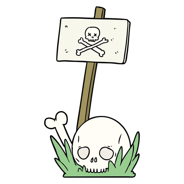 Huesos Del Cráneo Dibujos Animados Señal Advertencia — Archivo Imágenes Vectoriales