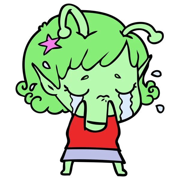 Cartoon Crying Alien Girl — Stock Vector