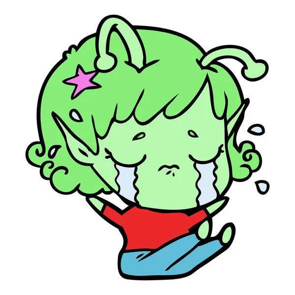 卡通哭泣的外星人女孩 — 图库矢量图片