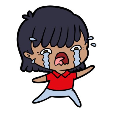 vektör çizim karikatür kız ağlıyor