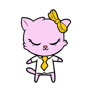 sevimli çizgi iş kedi yay ile