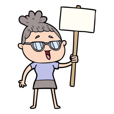 karikatür mutlu kadın gözlük takıyor