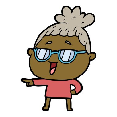 karikatür mutlu kadın gözlük takıyor