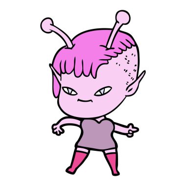 vektör çizim karikatür uzaylı kız