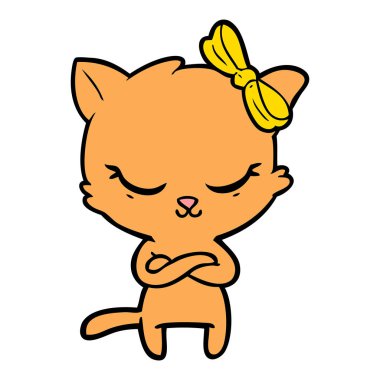 Sevimli çizgi kedi yay ile