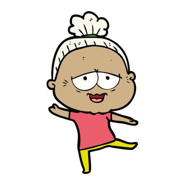 karikatür mutlu yaşlı kadın