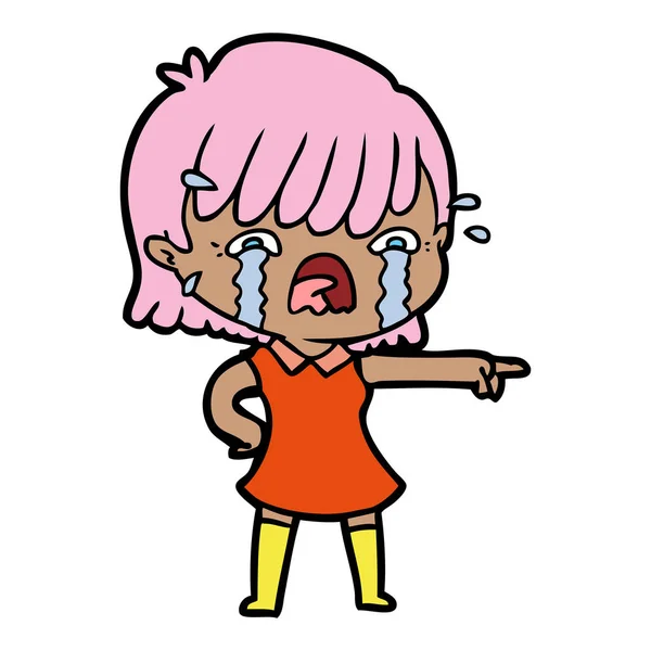 Vector Illustration Cartoon Girl Crying — Stock Vector