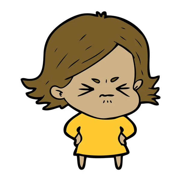Vector Illustration Cartoon Angry Girl — Stock Vector
