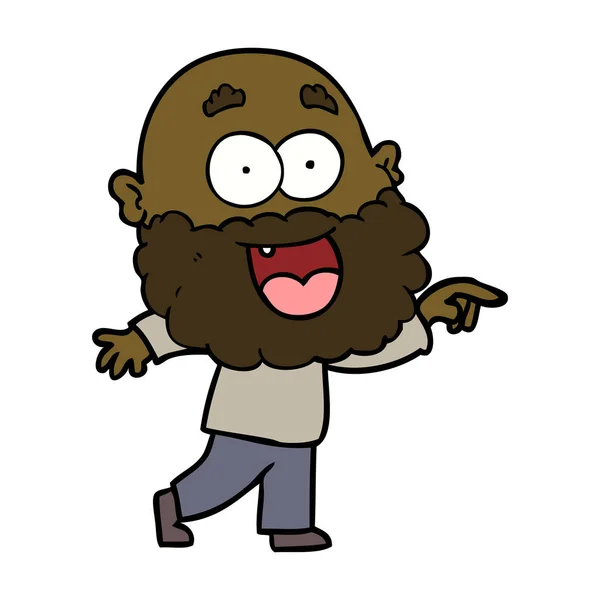 Cartoon Gek Gelukkig Man Met Baard — Stockvector