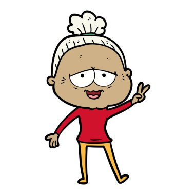 karikatür mutlu yaşlı kadın