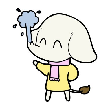 sevimli çizgi fil spouting su