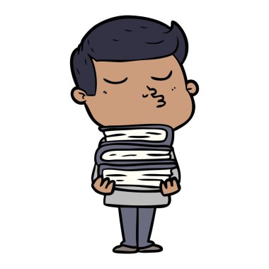 Model adam somurtarak holding kitapları cartoon