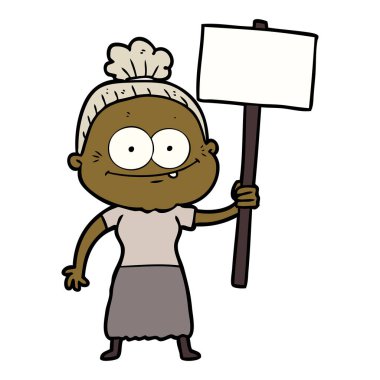 karikatür mutlu yaşlı kadın