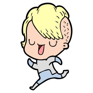 sevimli çizgi kız hippi saç kesimi ile