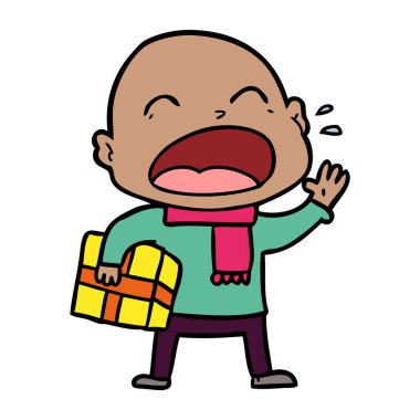 kel adam hediye ile bağırarak çizgi film