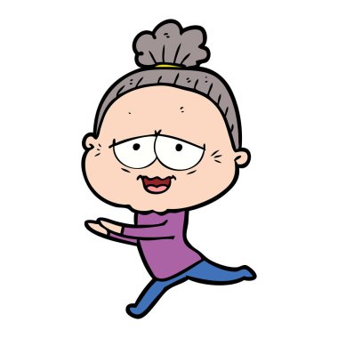 karikatür mutlu yaşlı kadın