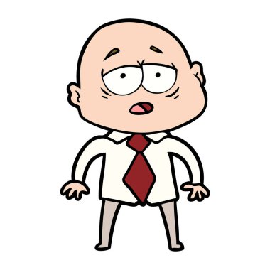 gömlek ve kravat yorgun kel adam çizgi film