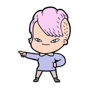 sevimli çizgi kız hippi saç kesimi ile